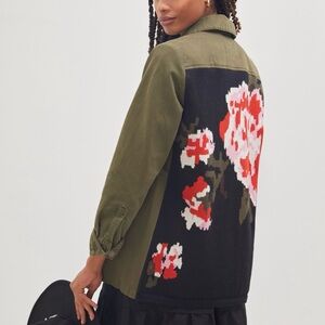 Anthropologie Crochet-Back Denim Utility Jacket